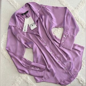 Zara Women's Lavender Satin Shirt